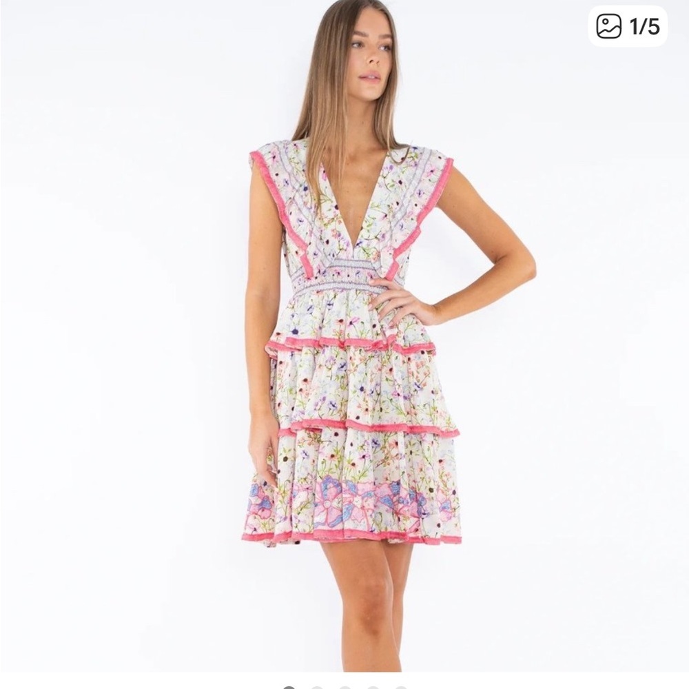 Taj by Sabrina Crippa floral ruffle trim dress Size S
